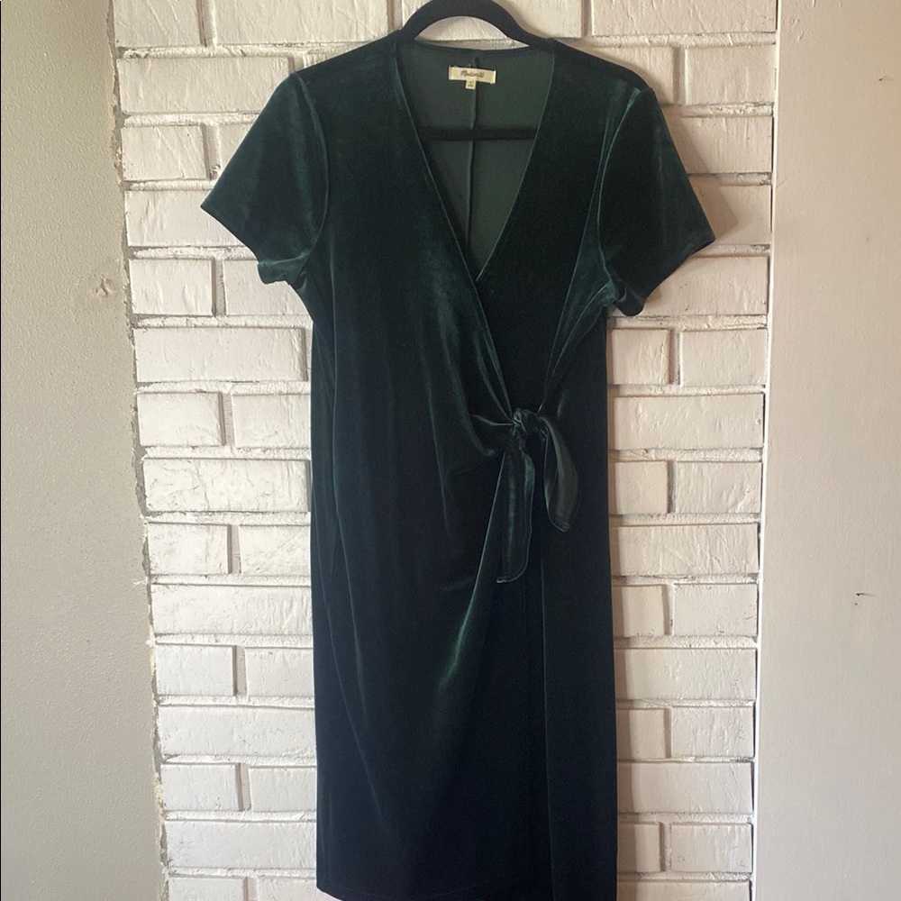 Madewell Dark Green Velvet Wrap Dress